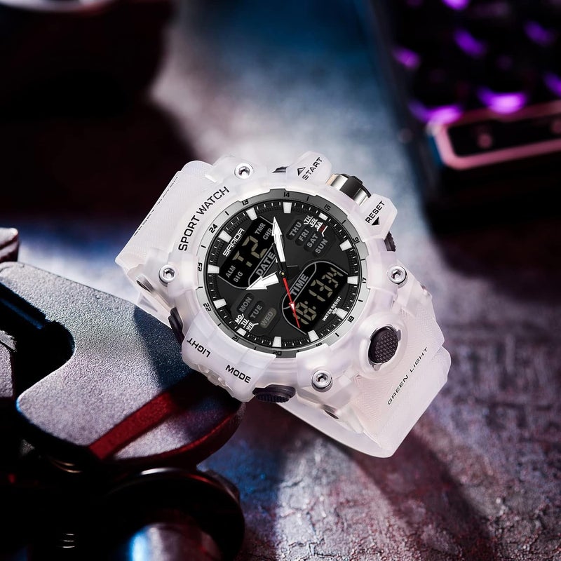 Excefore Men's Stainless Steel case, Sports Watch Military Watch, Outdoor LED Stopwatch Digital Electronic Large Dual Display Waterproof Tactical Army Wrist Watches for Men - Image 4