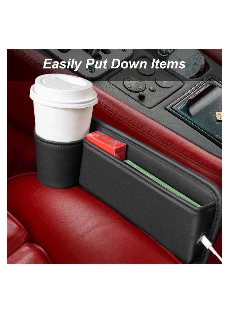 Excefore Car Seat Gap Filler Organizer, 2 Pack Universal Gap Storage Box for Car, Auto Console Side Storage Box with Cup Holders, Car Organizer Front Seat for Phones,Glasses,Wallet, Cards and Keys - Image 3