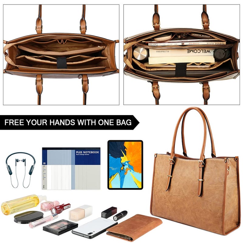 NUBILY Laptop Bags for Women 15.6 inch Handbags Designer Laptop Tote Bag Large Leather Ladies Office Shoulder Bag for Work School Shopping Business Brown - Image 2