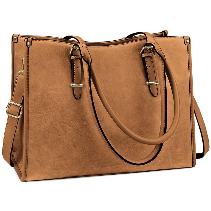NUBILY Laptop Bags for Women 15.6 inch Handbags Designer Laptop Tote Bag Large Leather Ladies Office Shoulder Bag for Work School Shopping Business Brown - Image 1