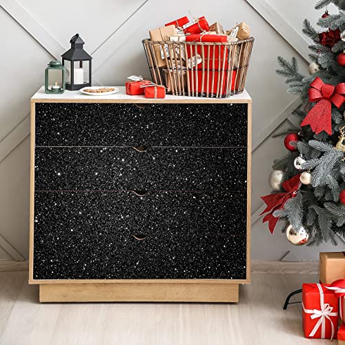 CHIHUT Black Glitter Contact Paper 15.7''x236'' Self Adhesive Black Glitter Wallpaper Roll Removable Glitter Fabric Wall Paper Sparkle Peel and Stick Wallpaper Decorative for Bedroom Accent Walls - Image 4