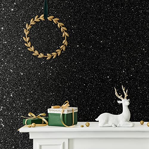 CHIHUT Black Glitter Contact Paper 15.7''x236'' Self Adhesive Black Glitter Wallpaper Roll Removable Glitter Fabric Wall Paper Sparkle Peel and Stick Wallpaper Decorative for Bedroom Accent Walls - Image 2