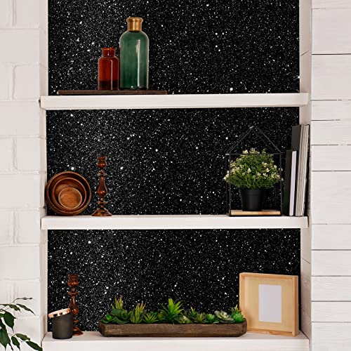 CHIHUT Black Glitter Contact Paper 15.7''x236'' Self Adhesive Black Glitter Wallpaper Roll Removable Glitter Fabric Wall Paper Sparkle Peel and Stick Wallpaper Decorative for Bedroom Accent Walls - Image 5