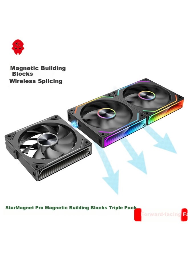 Play Jia Wanjia Starmagnetic Pro Magnetic Absorption Building Blocks Fan Black Positive Three-pack 12cm Water Cooling Fan Magnetic Absorption Wireless Splicing/argb Light Synchronization/pwm Temperature Contro - Image 1