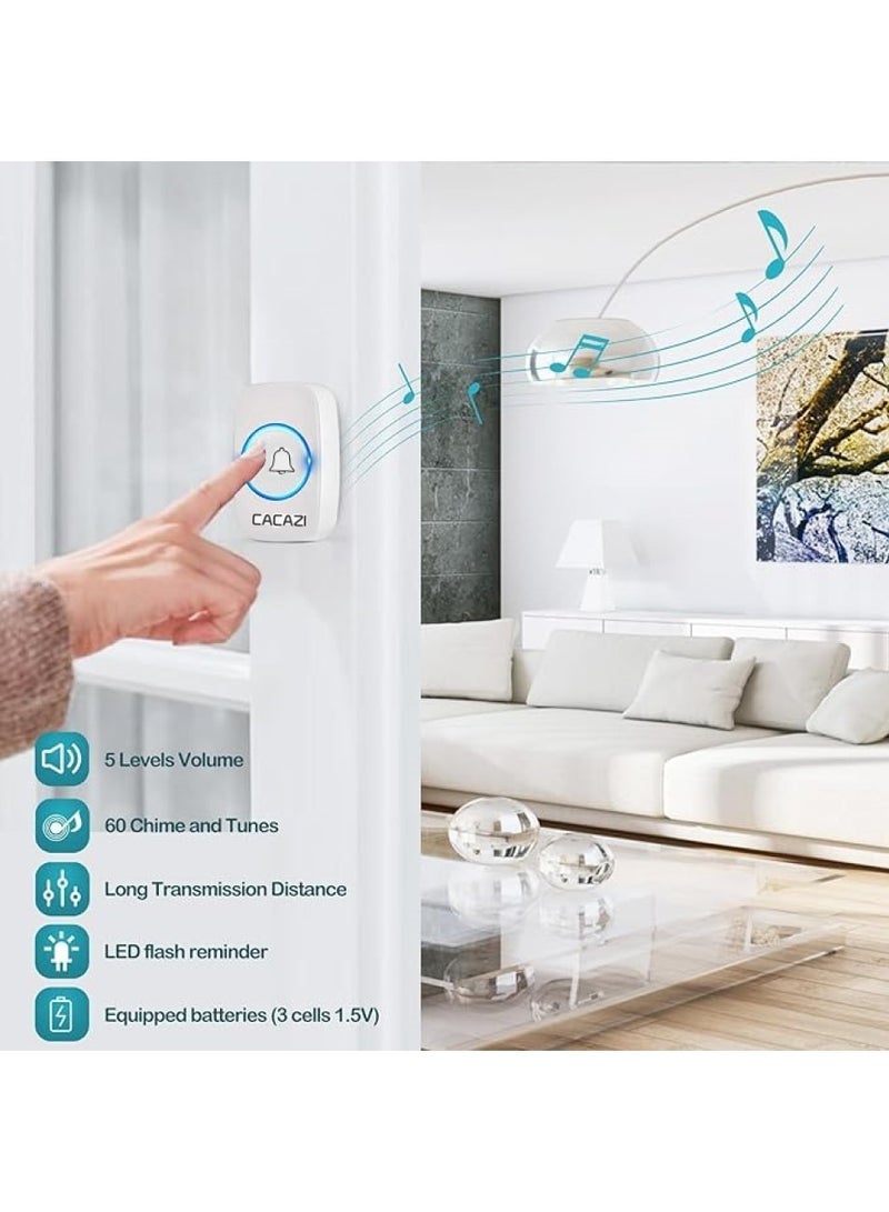 CACAZI Wireless Doorbell ,Waterproof Mini Doorbell, 110dB Mute Mode, Waterproof Door Bell Kit,Over 1000 feet Range, 60 Door Chimes   5 Levels Volume and LED Flash, for Home Office Classroom - Image 3