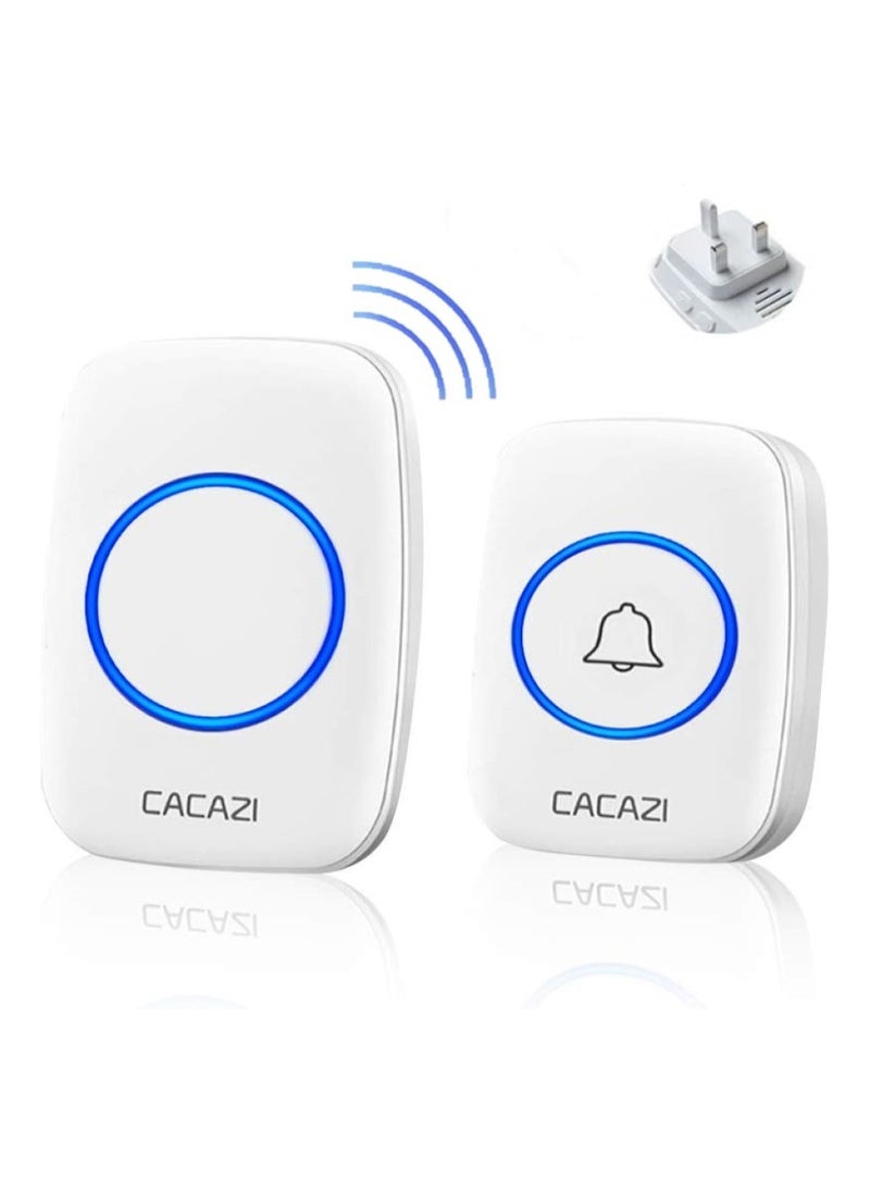 CACAZI Wireless Doorbell ,Waterproof Mini Doorbell, 110dB Mute Mode, Waterproof Door Bell Kit,Over 1000 feet Range, 60 Door Chimes   5 Levels Volume and LED Flash, for Home Office Classroom - Image 1