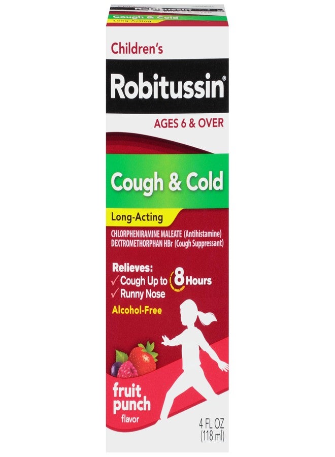 Robitussin Long-Acting Cough and Cold Medicine for Kids, Fruit Punch Flavor - 4 Fl Oz Bottle - Image 1