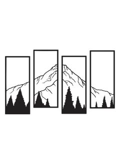 MIRFA Wooden Wall Art With Self Adhesive Base - Black (Mountains & Pine Trees - 4 Frames)  - Image 1