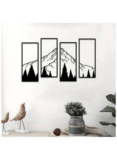 MIRFA Wooden Wall Art With Self Adhesive Base - Black (Mountains & Pine Trees - 4 Frames)  - Image 2