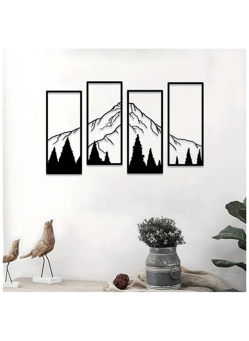 MIRFA Wooden Wall Art With Self Adhesive Base - Black (Mountains & Pine Trees - 4 Frames)  - Image 2