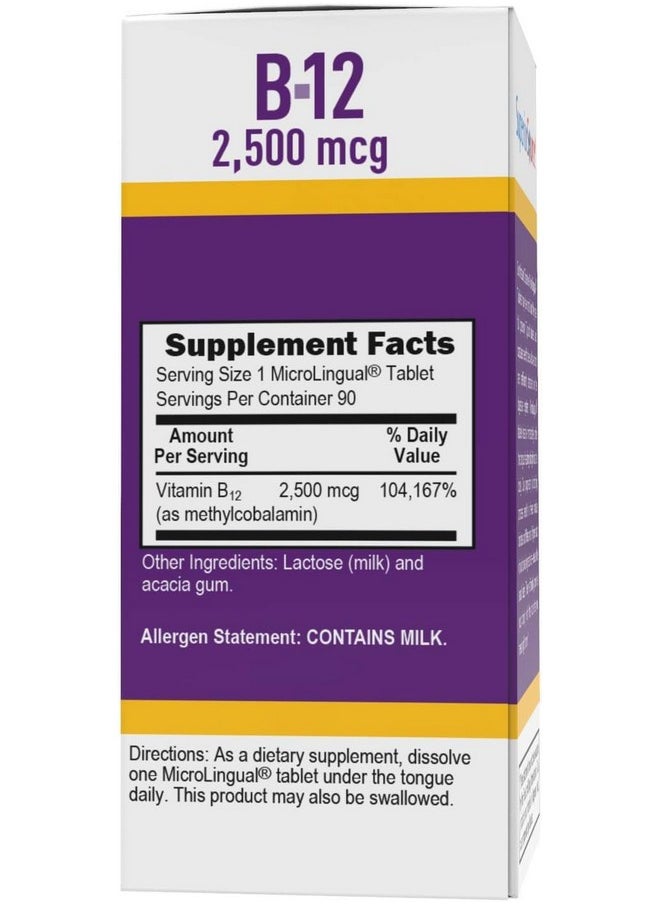 Superior Source Superior Source No Shot Methylcobalamin B-12 2500 mcg - Vitamin B-12 to Support Energy Production, Brain Health & Overall Wellness - Sublingual Tablets for Quick Absorption - 90 Dissolving Tablets  - Image 3
