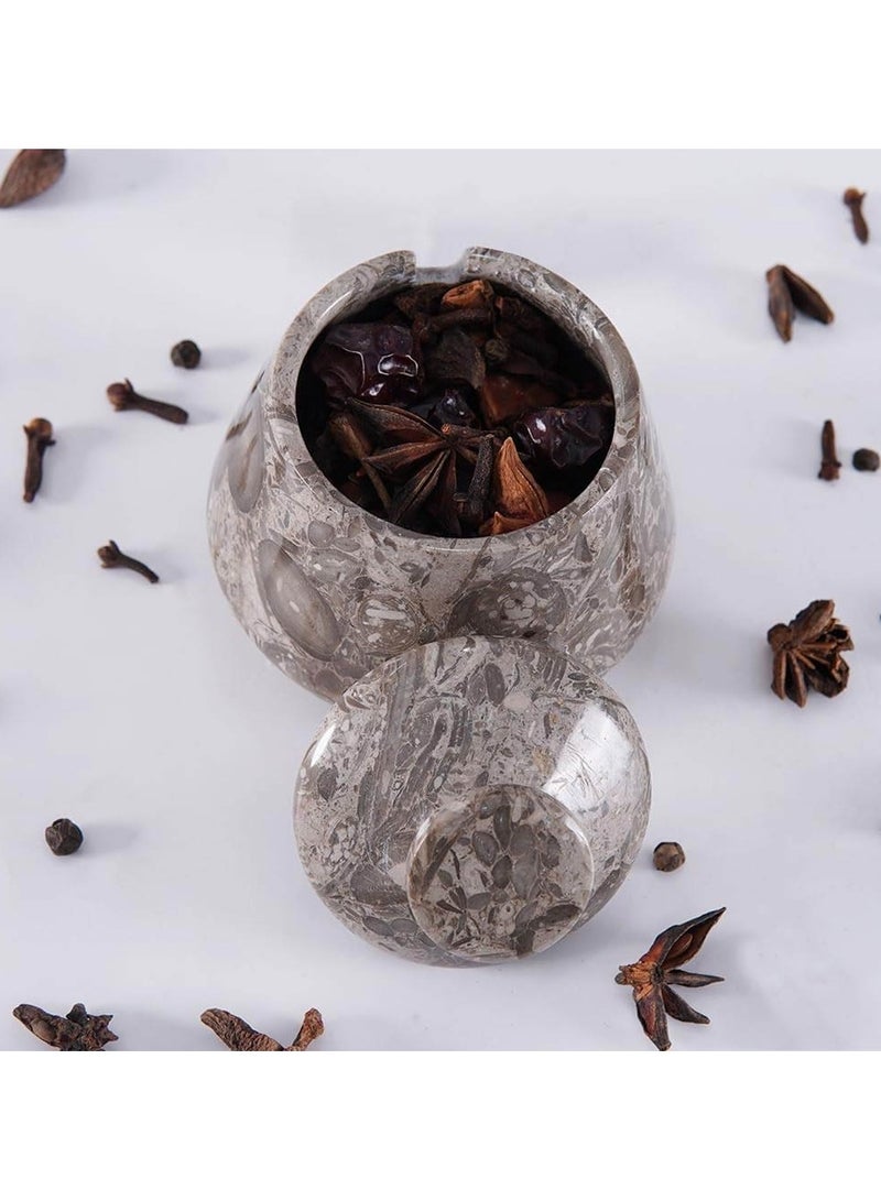 الحرف الأرضية وعاء ملح رخامي مع غطاء وملعقة، وعاء توابل وملح أوشيانك مقاس 4 بوصات، حامل حلوى القهوة لطاولة المطبخ - Image 3