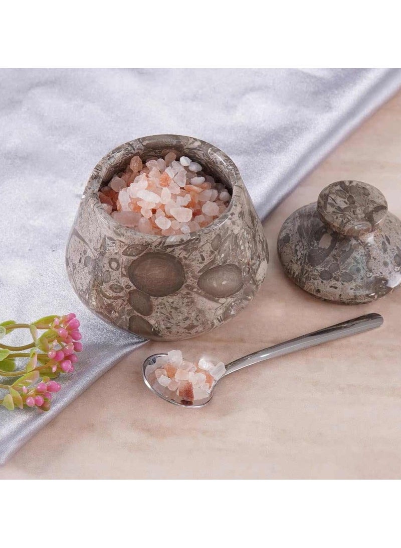 الحرف الأرضية وعاء ملح رخامي مع غطاء وملعقة، وعاء توابل وملح أوشيانك مقاس 4 بوصات، حامل حلوى القهوة لطاولة المطبخ - Image 4
