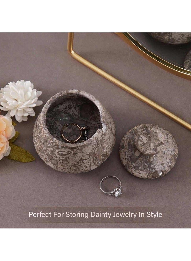 الحرف الأرضية وعاء ملح رخامي مع غطاء وملعقة، وعاء توابل وملح أوشيانك مقاس 4 بوصات، حامل حلوى القهوة لطاولة المطبخ - Image 5