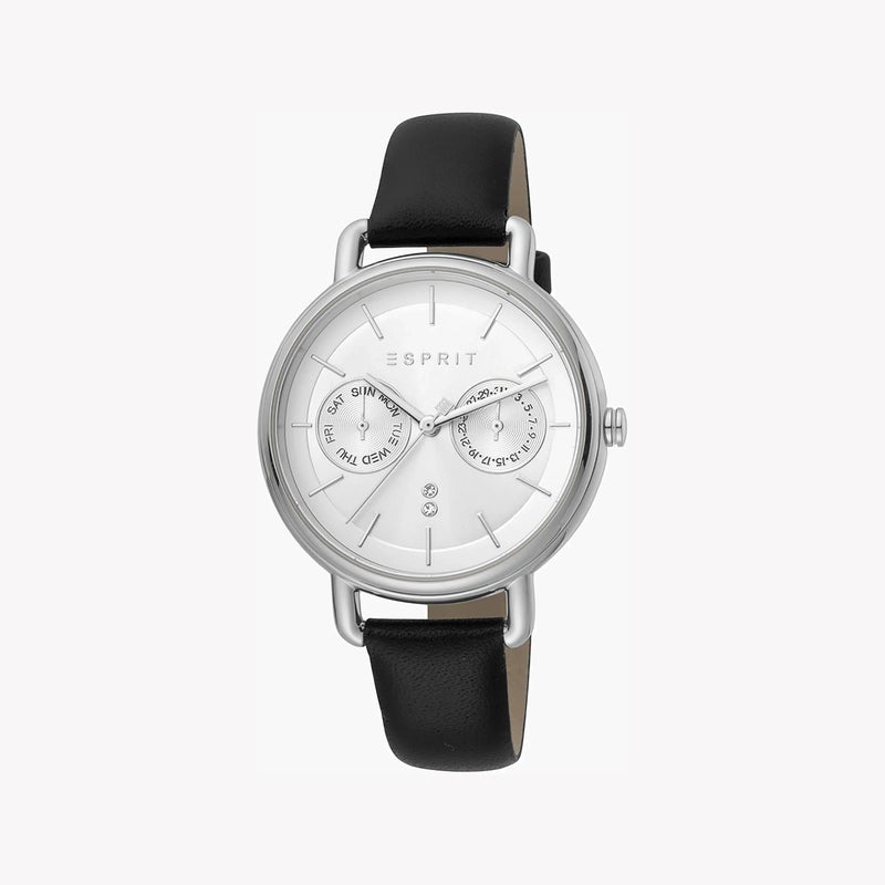 ESPRIT Women's Black Leather Watch, Silver Dial|ES1L179L0035 - Image 1