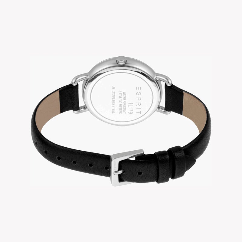 ESPRIT Women's Black Leather Watch, Silver Dial|ES1L179L0035 - Image 3