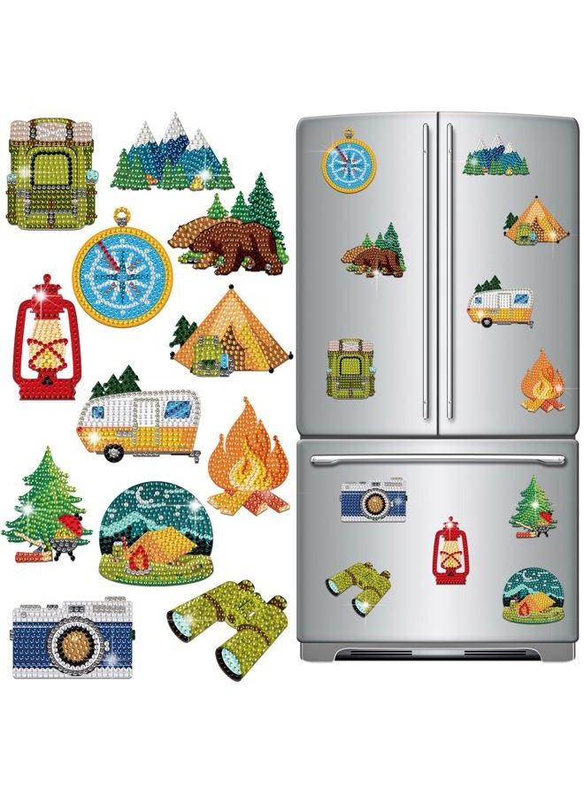 Zonon 12 Pcs Refrigerator Diamond Painting Magnets Easy Diamond Art Painting Magnetic Stickers Kits Fridge Magnets for Adults DIY Home Decors (Camping) - Image 1