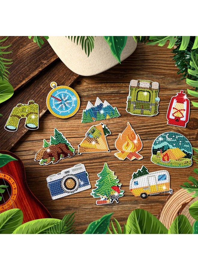 Zonon 12 Pcs Refrigerator Diamond Painting Magnets Easy Diamond Art Painting Magnetic Stickers Kits Fridge Magnets for Adults DIY Home Decors (Camping) - Image 3