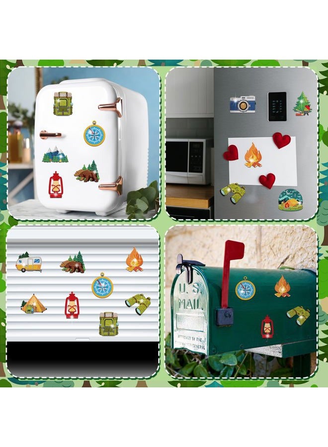 Zonon 12 Pcs Refrigerator Diamond Painting Magnets Easy Diamond Art Painting Magnetic Stickers Kits Fridge Magnets for Adults DIY Home Decors (Camping) - Image 5