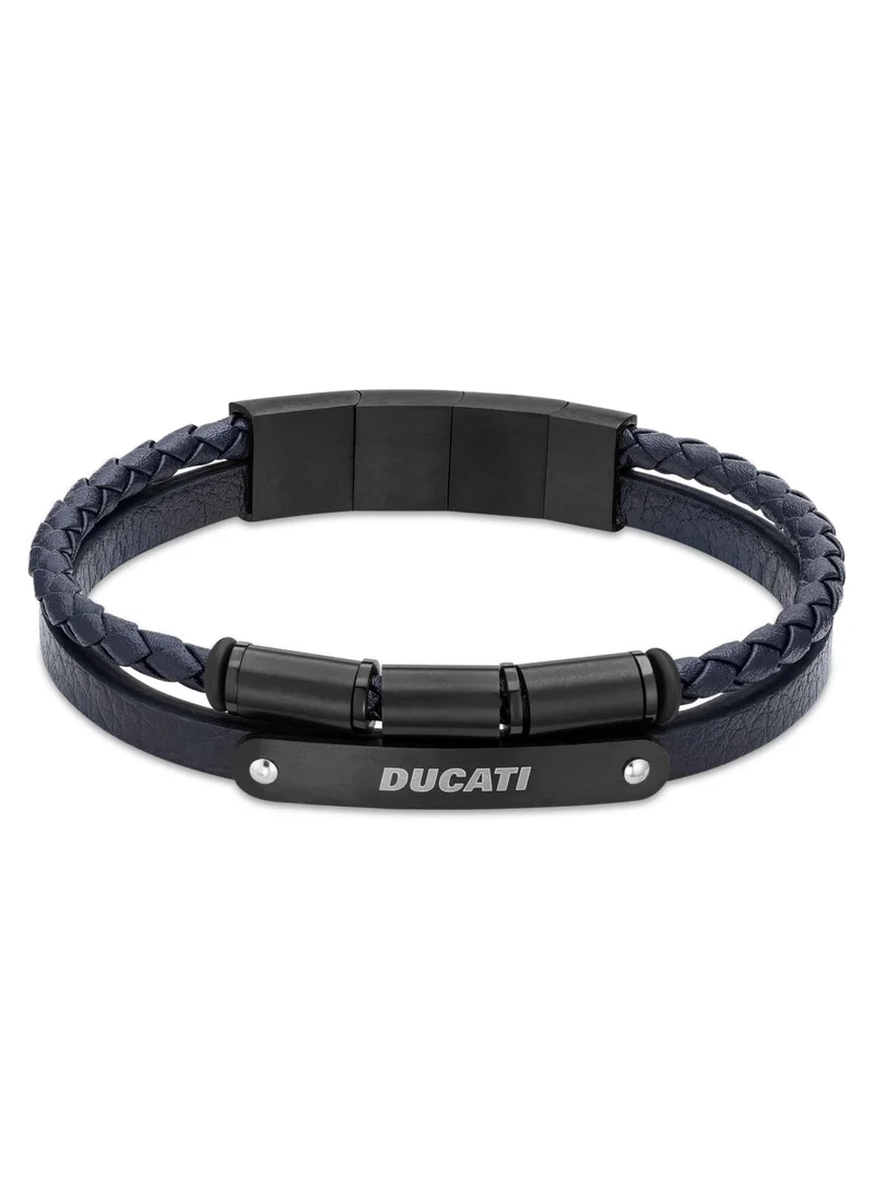 دوكاتي كورس Ducati Corse Coraggio Blue Leather Strap Gents Bracelet with Magnetic Clasp - 210 mm