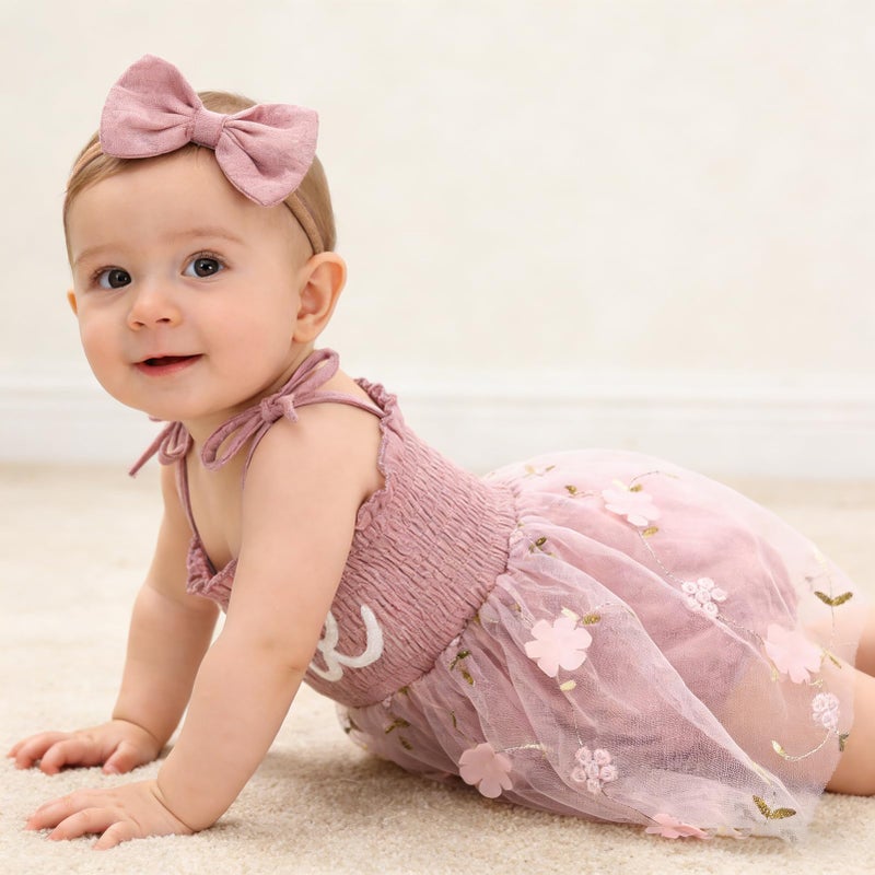 TITKKOP Baby Girl 1st Birthday Clothes One Year Old Tulle Romper Sleeveless Bodysuit Cake Smash Outfits(Flesh pink,12-18M) - Image 5
