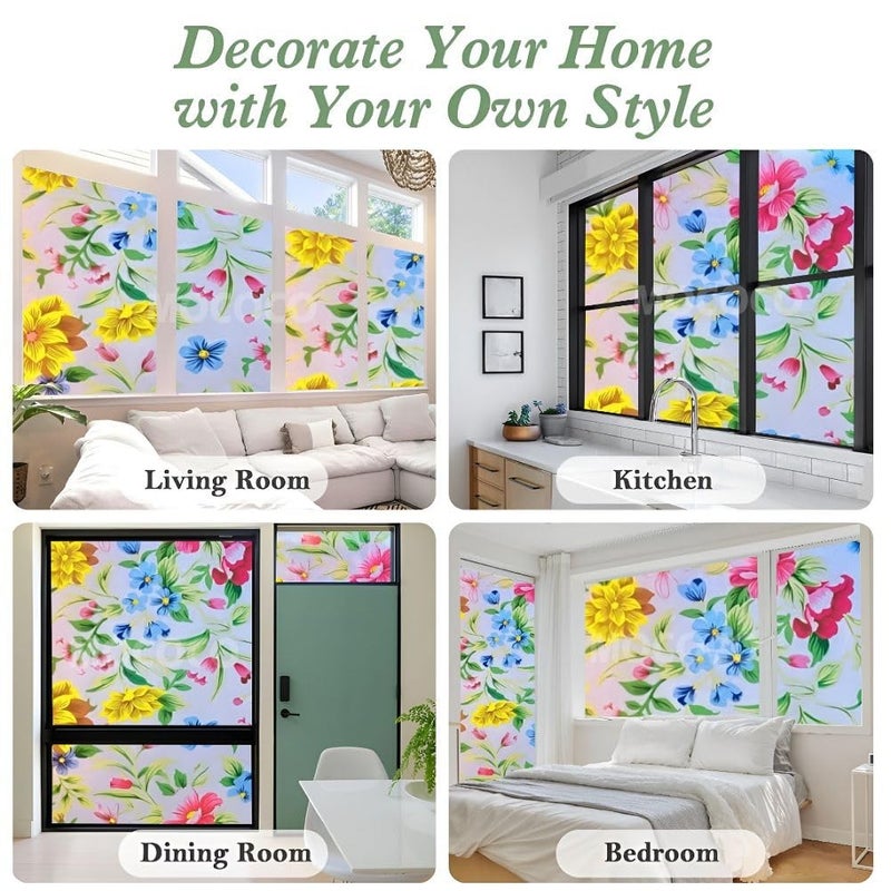 MOCOCO Premium Privacy Window Film Vinyl Frosted Self Adhesive Glass Film Decorative Window Stickers for Home Office Bathroom Kitchen Living Room - Peppy Flowers (18x100 Inch) - Image 5