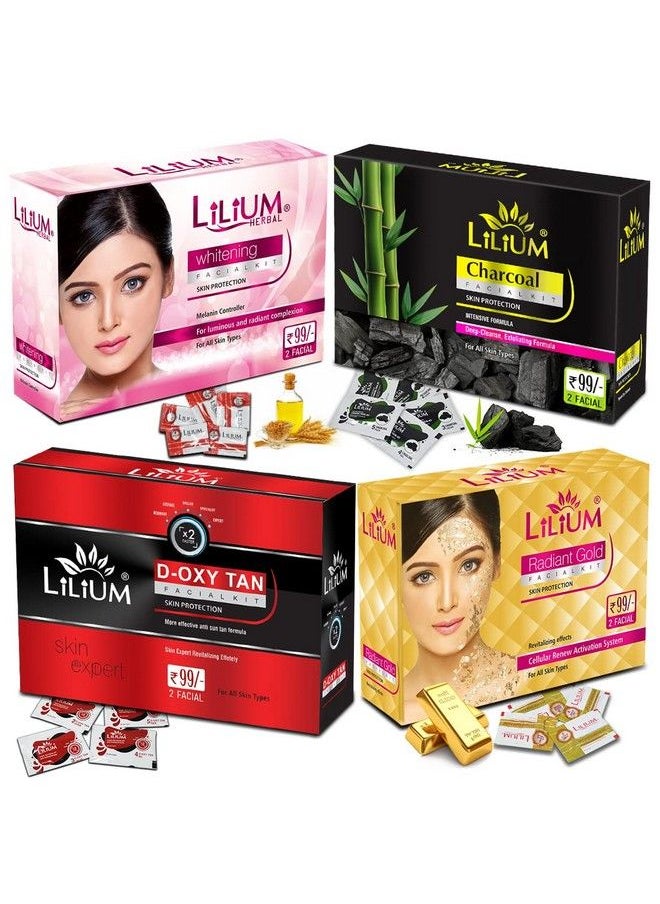 LILIUM Charcoal Whitening Gold And Doxy Tan Facial Kit Pack Of 4 For Luminous Radiant Complextion Anti Sun Tan Formula 60G  - Image 1
