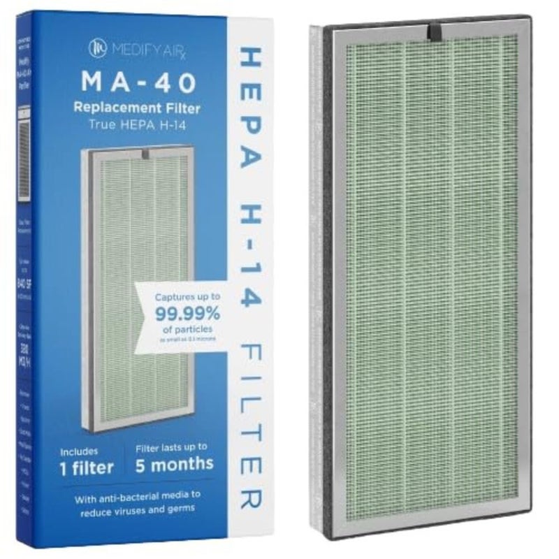 Medify Air MA40 Genuine Replacement Filter  for Allergens Wildfire Smoke Dust Odors Pollen Pet Dander  3 in 1 with Prefilter H14 HEPA and Activated Carbon  Removal to 01 Microns  1Pack