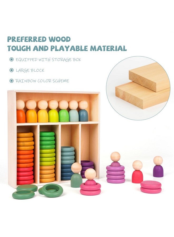 Agirlgle Montessori Toys Wooden Color Sorting Stacking Rings Toy Rainbow Wooden Peg Dolls Counting Toys Circular Building Blocks Stacking Game Preschool Learning Education Fine Motor Skill Toys For Toddlers - Image 5