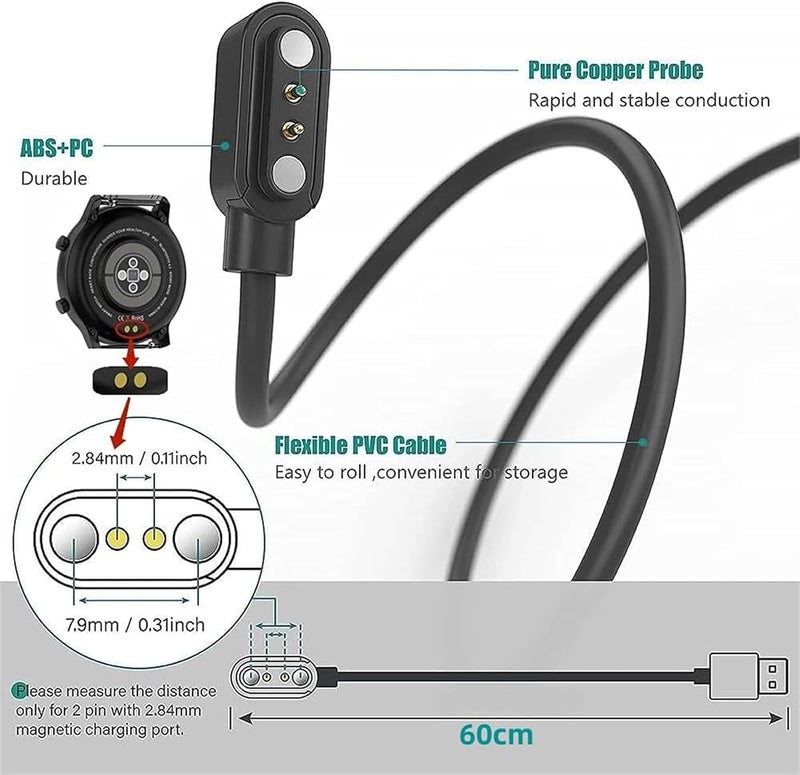 SKYCELL USB Magnetic Charging Cable Compatible for BoAt Xtend/Xtend Pro/Storm/Storm 1.3" Curved Display/Xplorer/Wave Connect/Wave Beat/Wave Fit/Wave Style Smartwatches - Black - Image 3