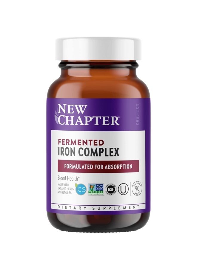 New Chapter Iron Supplement, New Chapter Fermented Iron Complex with Organic Whole-Food Ingredients + One Daily Non-Constipating Dose- 90ct, 3 Month Supply - Image 1