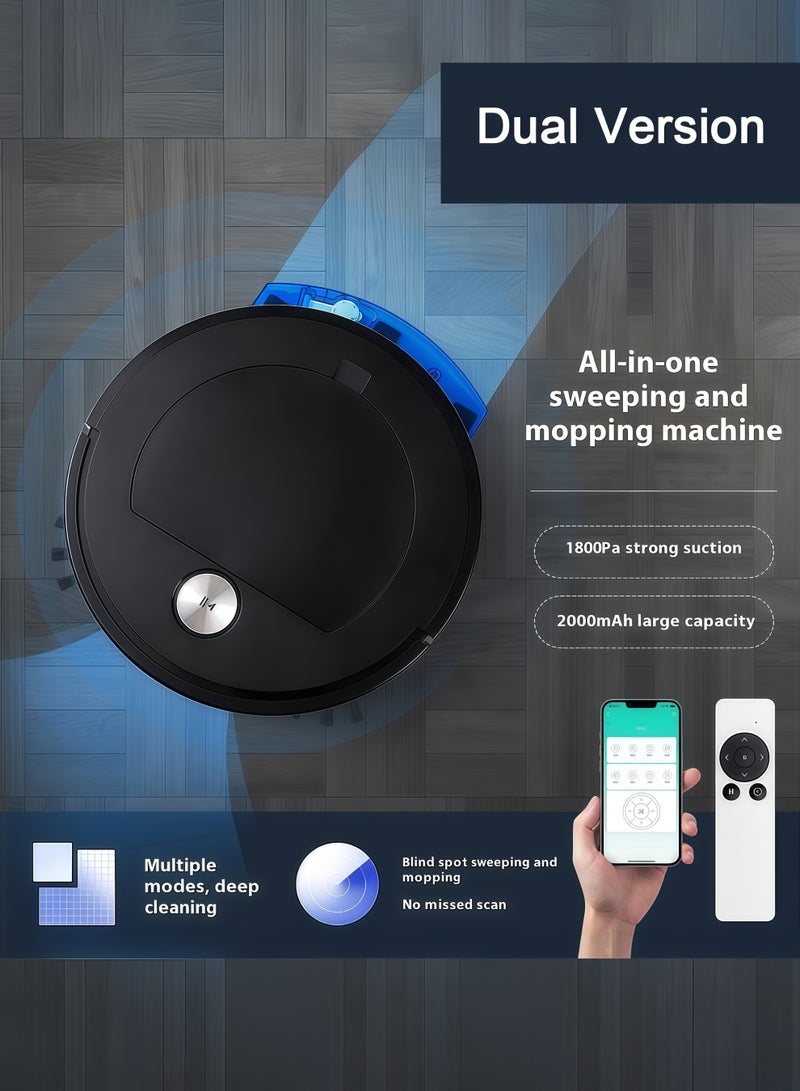 آي كي ممسحة كهربائية روبوت RS900 (أسود/أبيض مع خزان مياه) - قوة شفط 1800Pa، 6 أوضاع، تحكم عبر التطبيق والريموت، بطارية 2000mAh، سُمك 45mm، 3 في 1: كنس-مسح-شفط للمنزل - Image 3