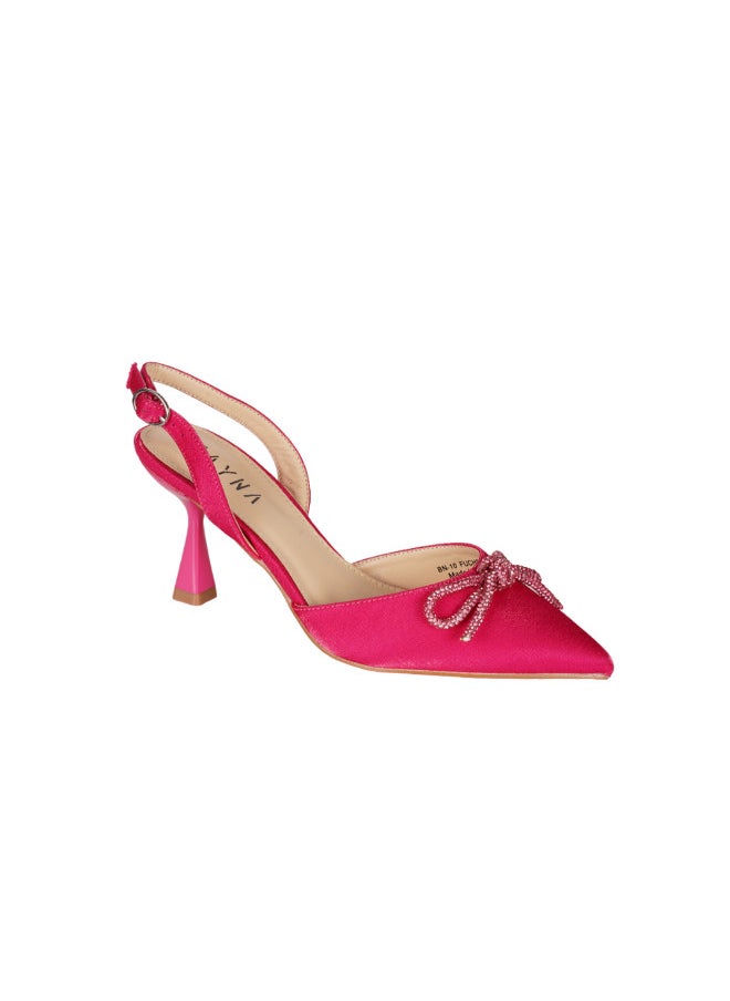 ZAYNA 221-18 Zayna Ladies  Fashion Mid Heel  Backstrap  Sandals BN-10 Fuchsia  - Image 1