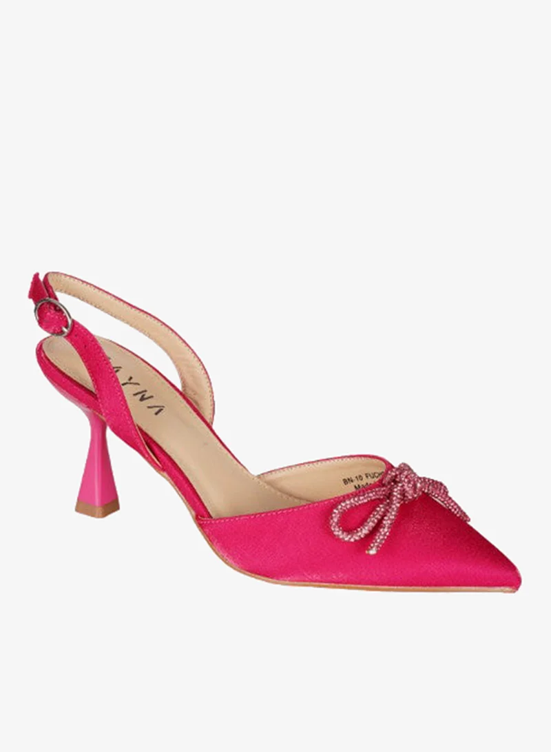 ZAYNA 221-18 Zayna Ladies  Fashion Mid Heel  Backstrap  Sandals BN-10 Fuchsia