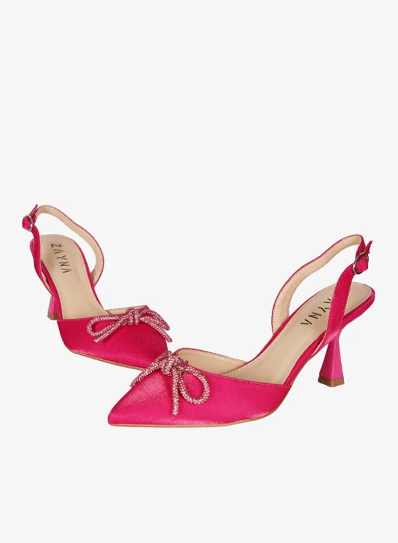 ZAYNA 221-18 Zayna Ladies  Fashion Mid Heel  Backstrap  Sandals BN-10 Fuchsia