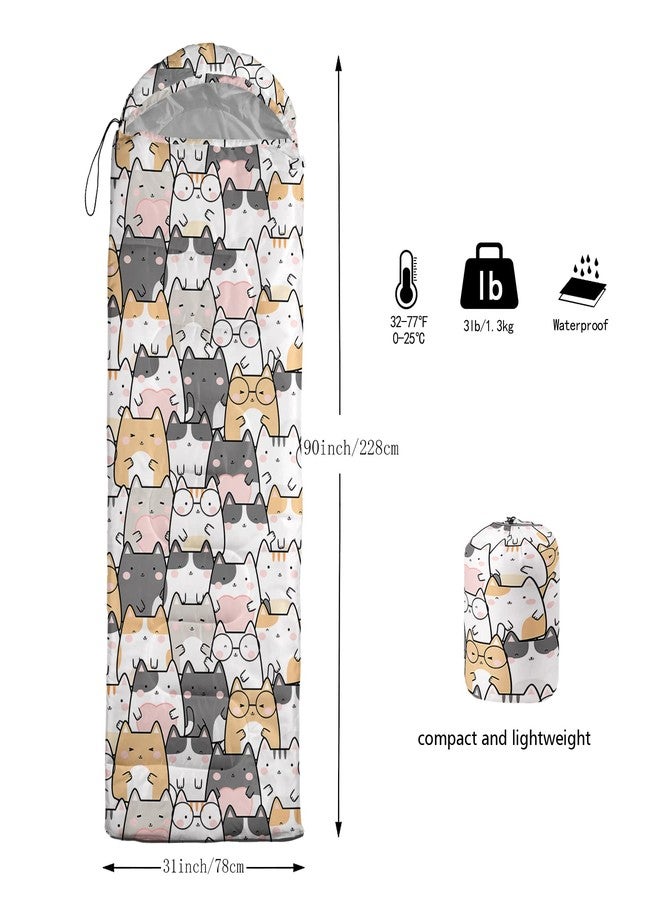 QOOMO Kawaii Cat Printed Camping Sleeping Bags,3 Season Warm & Cool Weather,Lightweight,Waterproof Sleeping Bags for Adults Kids Girls,Traveling,and Outdoors,Camping Gear Equipment,31x90inch - Image 2