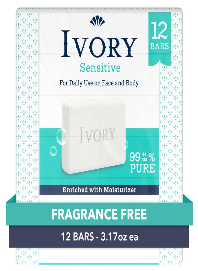 Ivory Sensitive Bar Soap, Designed for Whole Family, Fragrance Free, 99.44% Pure Formula, Plant-Based Cleanser, Made Without Heavy Perfume, Parabens, Phthalates, For All Skin Types, 3.17 oz (12 Count) - Image 1