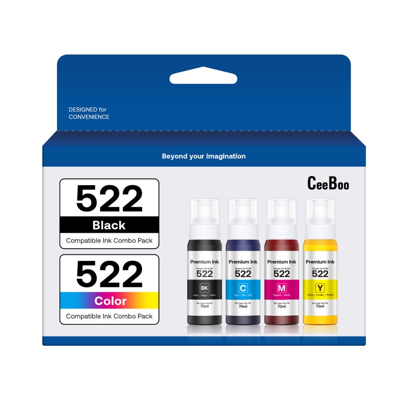 CEEBOO 522 High Capacity Refill Ink Bottle Replacement for Epson Compatible 522 Ink Refill Bottle(Not Sublimation Ink)Use for ET-2803 ET-2800 ET-2720,4 Packs - Image 1