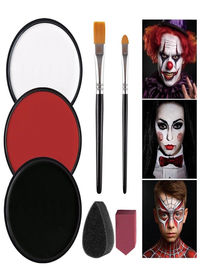 SeunKieer Black + White + Red Face Body Paint, Water-Based Face Painting Kit Professional, Large Capacity SFX Makeup Set with brush & Powder puff, Sponge for Halloween Makeup Clown, Cosplay, Stage - Image 1