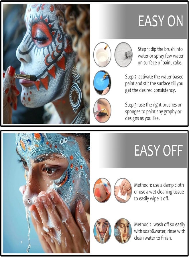 SeunKieer Black + White + Red Face Body Paint, Water-Based Face Painting Kit Professional, Large Capacity SFX Makeup Set with brush & Powder puff, Sponge for Halloween Makeup Clown, Cosplay, Stage - Image 4