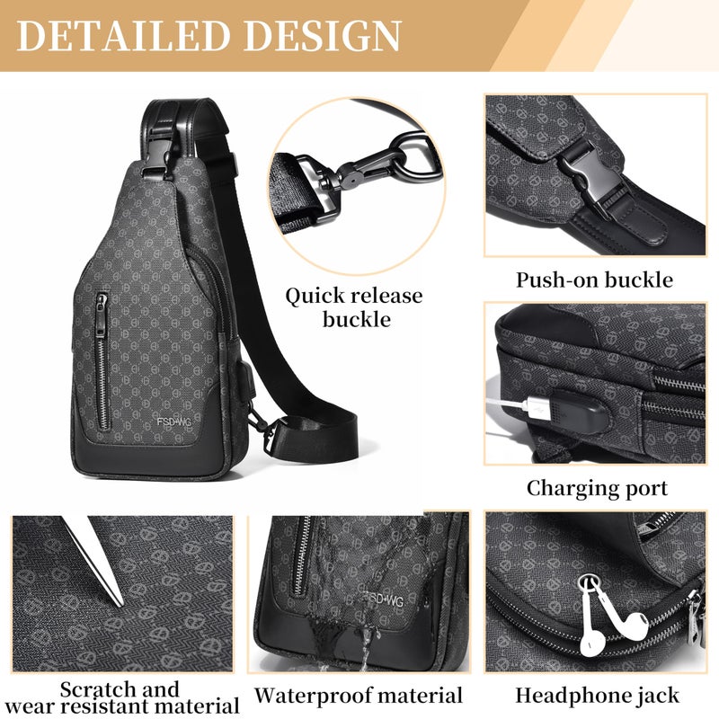 FSD.WG FSD. WG sling Backpack for Men Chest Bag Crossbody Shoulder Bags Travel Hiking Bag Purse for Men with Water Resistant - Image 4
