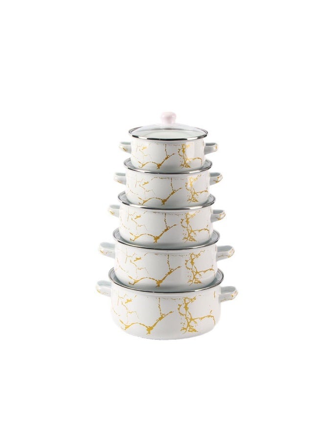 Tradeo Marble Print Enamel Casserole Set with Lid, 6 Pieces Multipurpose Cooking Pots Set - Image 1