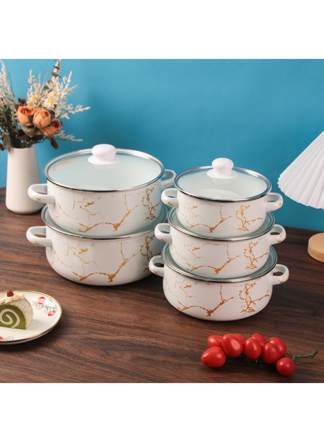 Tradeo Marble Print Enamel Casserole Set with Lid, 6 Pieces Multipurpose Cooking Pots Set - Image 3