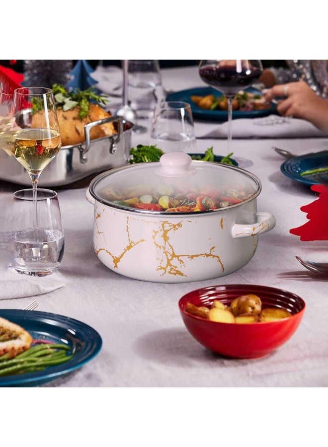 Tradeo Marble Print Enamel Casserole Set with Lid, 6 Pieces Multipurpose Cooking Pots Set - Image 5