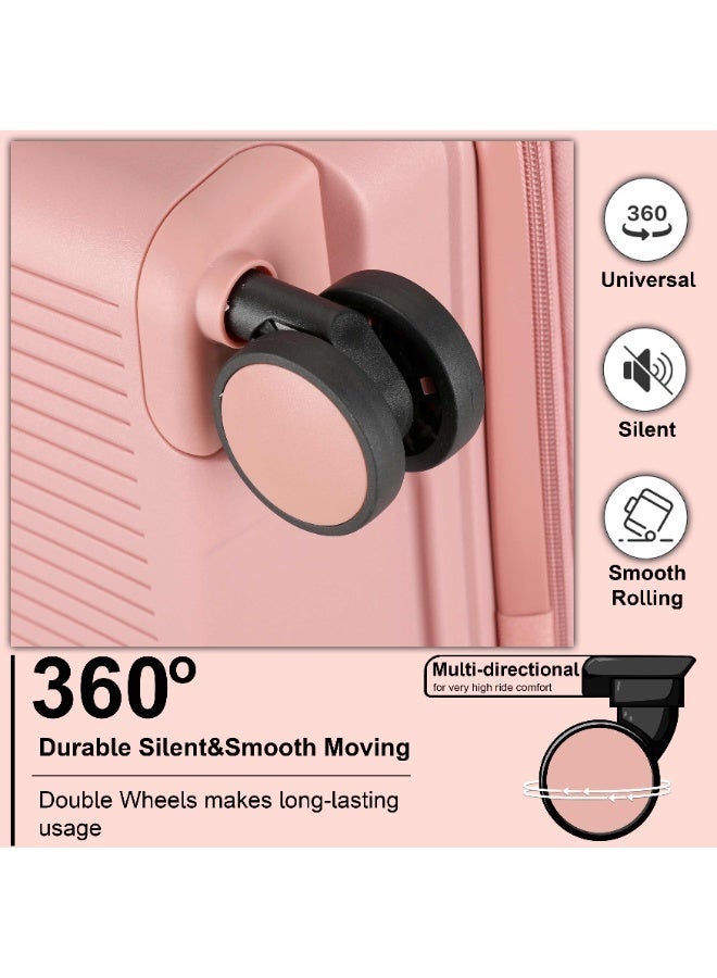CABINPRO Unisex Expandable PP Fashion Trolley Luggage Set Lightweight Hard Shell Spinner luggage with 360° Degree 4 Twin Wheel and Double Zippers CP003 Rose - Image 5