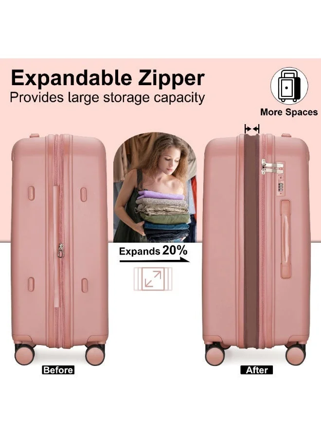 Cabinpro rose Unisex Expandable PP Fashion Trolley Luggage Set Lightweight Hard Shell Spinner luggage with 360° Degree 4 Twin Wheel and Double Zippers CP003 Rose  | Best Price UAE