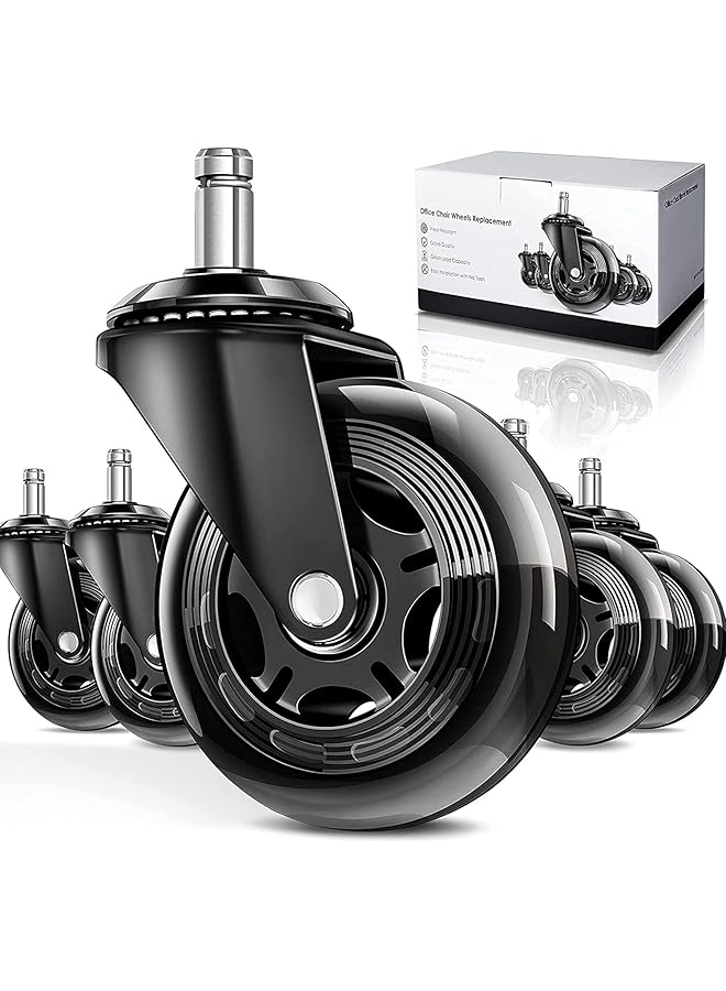 erorex Office Chair Wheels Heavy Duty Casters Set Of 5 Caster Wheels 3 Inch Suitable For All Floors Carpet Hardwood Rubber Replacement Casters For Computer Chairs Game Chairs Desk Chairs Black - Image 1