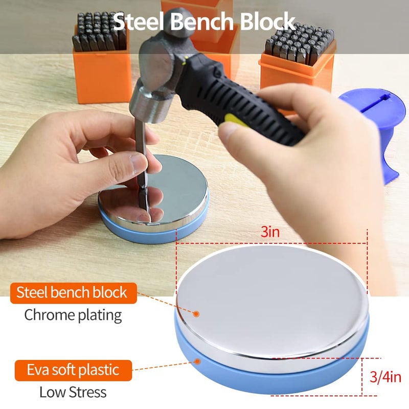 DkOvn 74pcs Metal Stamping Kit, DkOvn Complete Jewelry Making Stamping Tools with 1/8" (3mm) Font Uppercase & Lowercase Letter and Number Punch, Metal Stamping Jig, Hammer and Steel Bench Block(74pcs 3mm) - Image 5