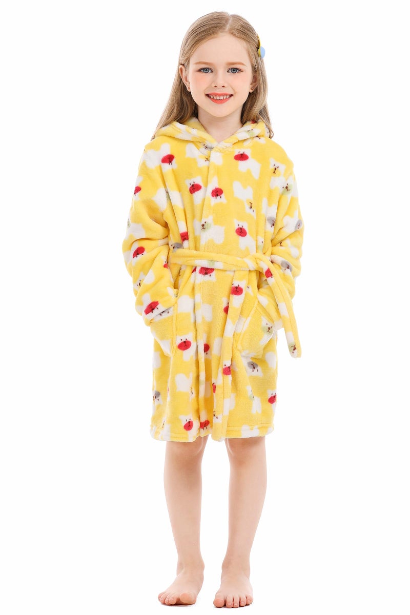 XINNE Robes for Kids Unisex Baby Hooded Dressing Gown Bathrobe Boys Girls Toddlers Pajamas Sleepwear Yellow - Image 1