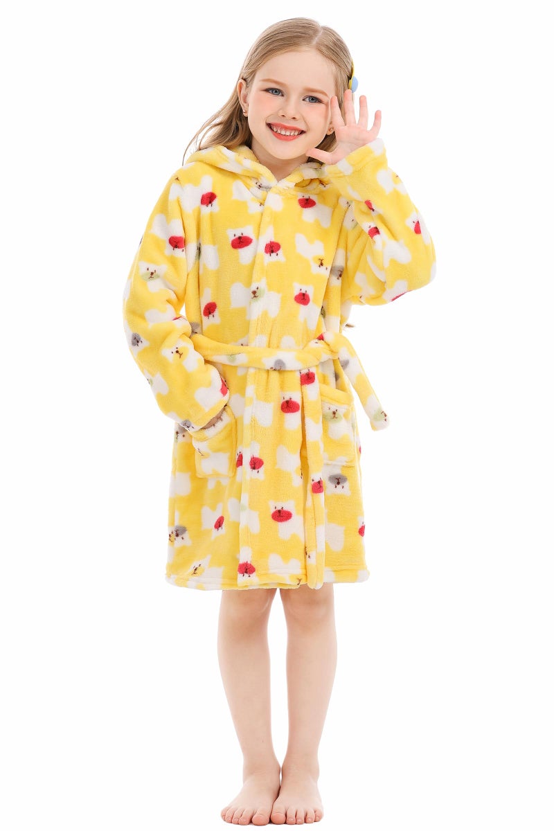 XINNE Robes for Kids Unisex Baby Hooded Dressing Gown Bathrobe Boys Girls Toddlers Pajamas Sleepwear Yellow - Image 2